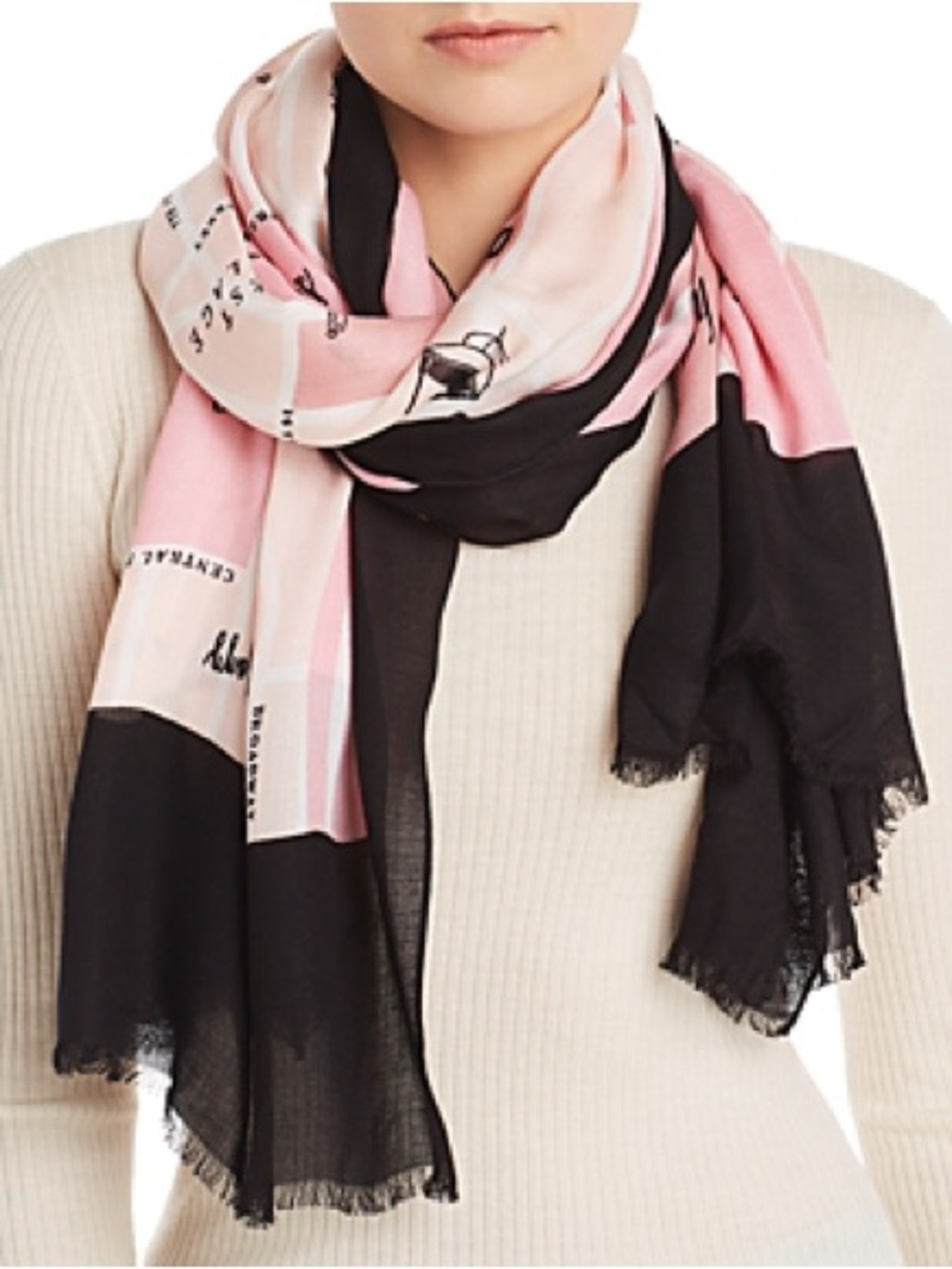 kate spade Pink and Black Patterned Lightweight Scarf
